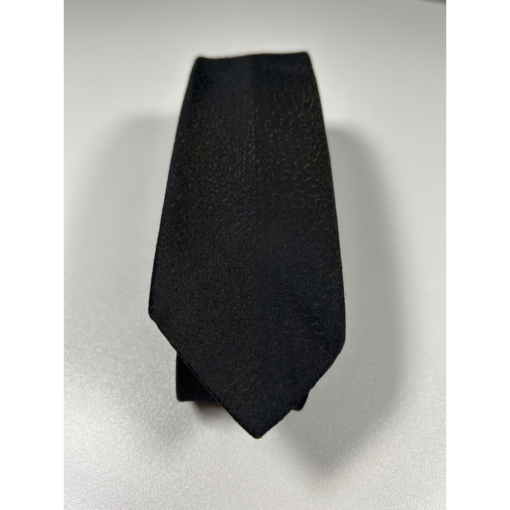 Vintage Regal Mens Tie Black Gold Textured Blue Embroidered Dacron Nylon Skinny